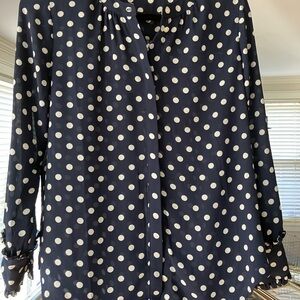 J Crew navy polka dot blouse